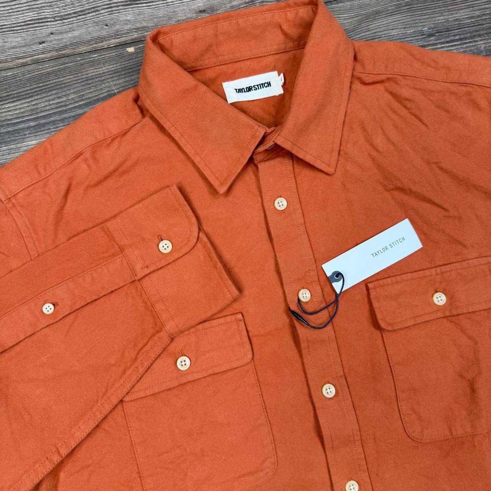 Taylor Stitch Mens Size 42 LARGE Yosemite Shirt Summit Orange Organic Cotton NWT